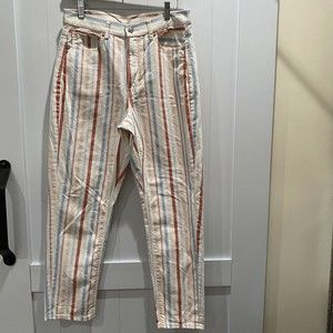 American Eagle Mom jean Womens Size 8 Reg Vertical striped artsy pastel Beach